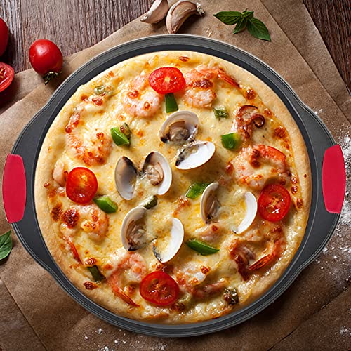 Vdgpwa 12 Inch Non-Stick Pizza Tray - With Silicone Handle, Carbon Steel Without Hole And With Hole Pizza Tray, Round Pizza Bakeware Crisper Pan For Home Baking, Kitchen, Restaurant Oven.（2 Pack） #TOP5