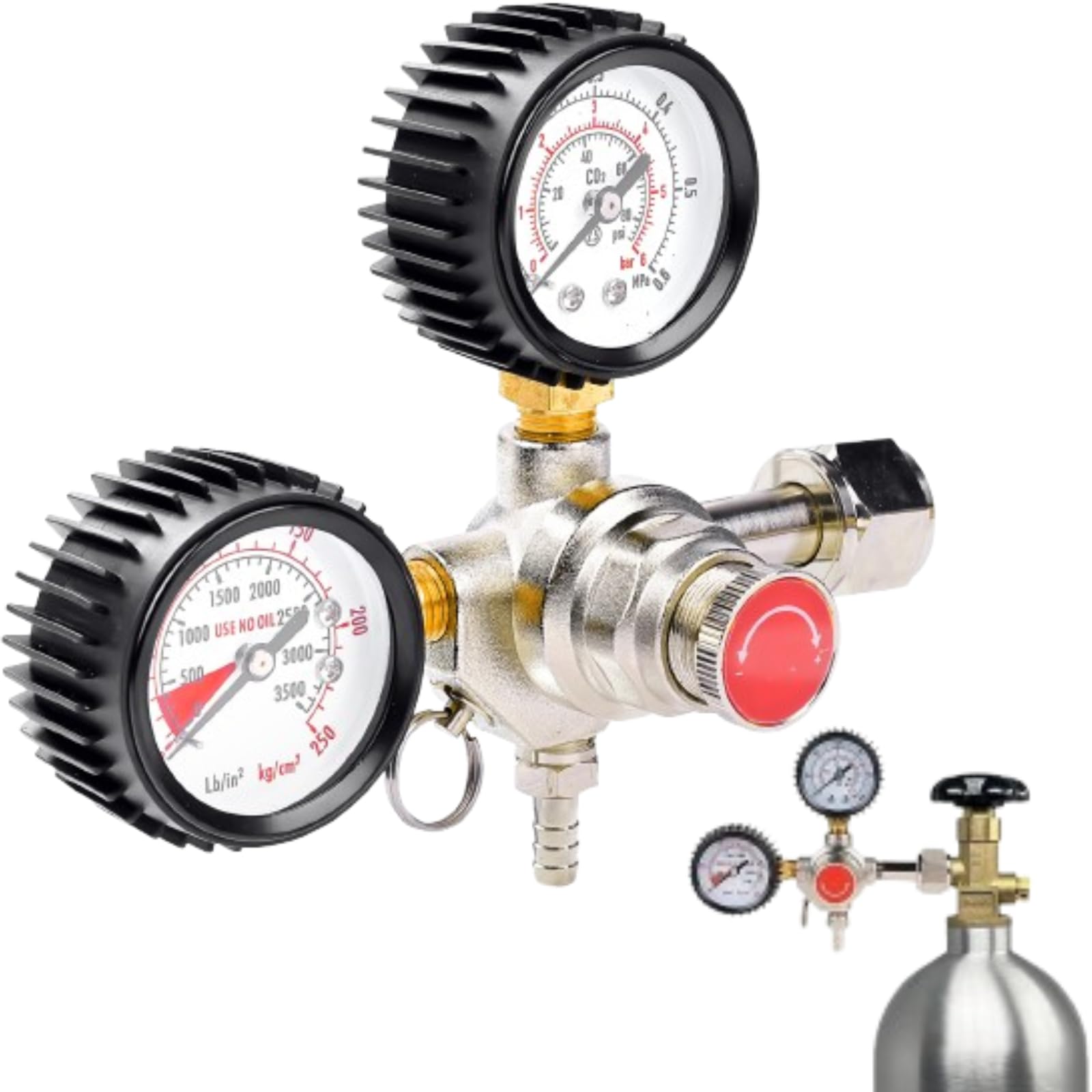 Regulador de Presión CO2, Sistema Dispensador de Cerveza Reductor de Presión con 2 Manómetros Conexión W21.8 x 1/14" Reductor de CO2 para Elaboración de Cerveza