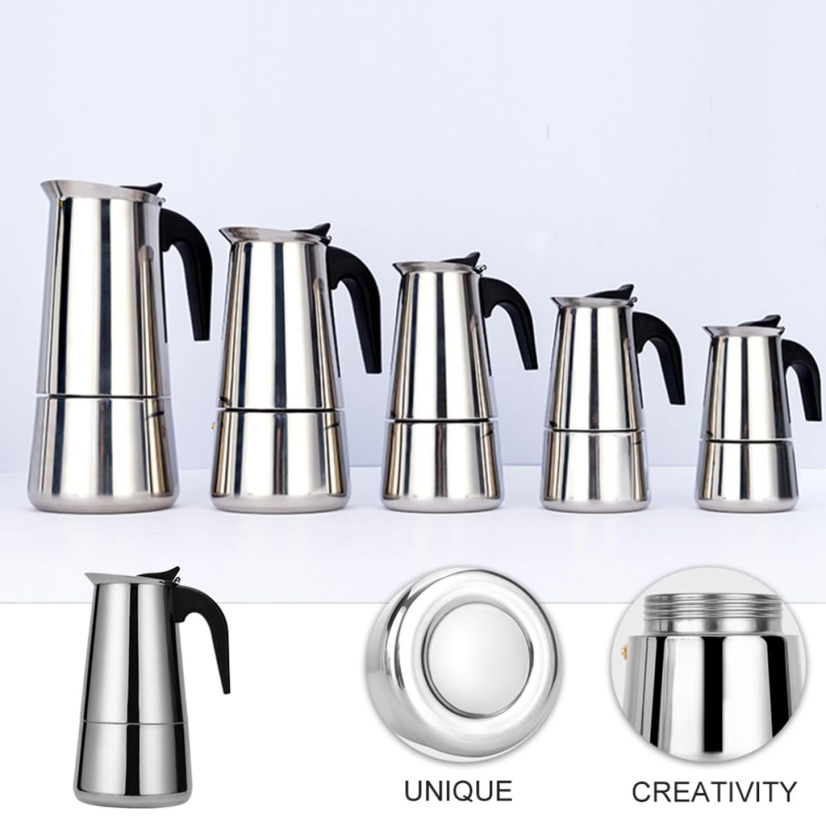 Cafetera Eléctrica Diseño Moderno y Válvula de Seguridad de Acero Inoxidable Capacidad de 12 Tazas y Mango Ergonómico para Café para Uso en Casa u Oficina