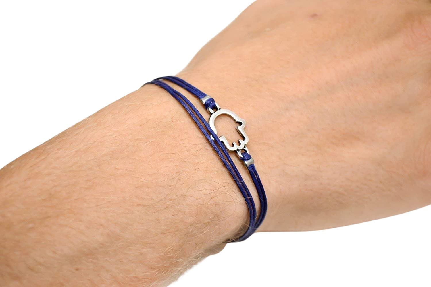 Shani & Adi JewelryHamsa bracelet for men, men's wrap bracelet with silver Hamsa charm, blue cord, gift for him, protection, from Israel, jewish jewelry, hand