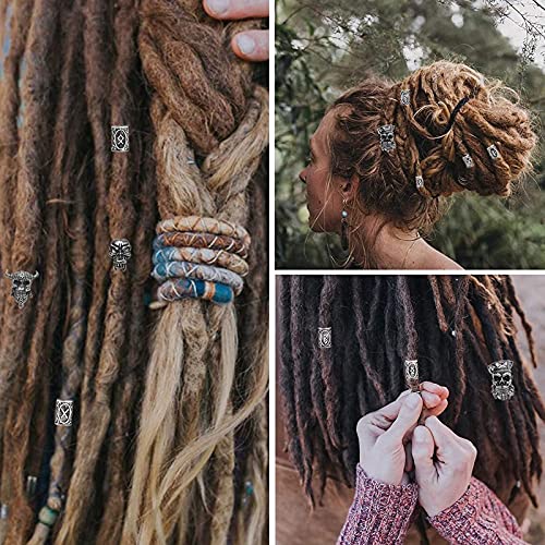 42 Pieces Viking Beard Beads Antique Norse Hair Tube Beads Pirate Skull Dreadlocks Beads For Hair Braiding Bracelet Pendant Necklace Silver Diy Jewelry Hair Decoration #TOP3