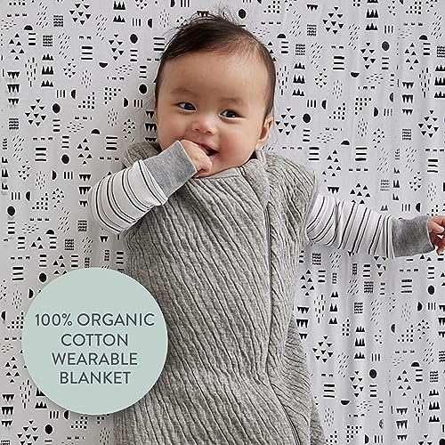 Image of HonestBaby Organic Cotton Matelasse Wearable Blanket, Light Gray Heather, Small