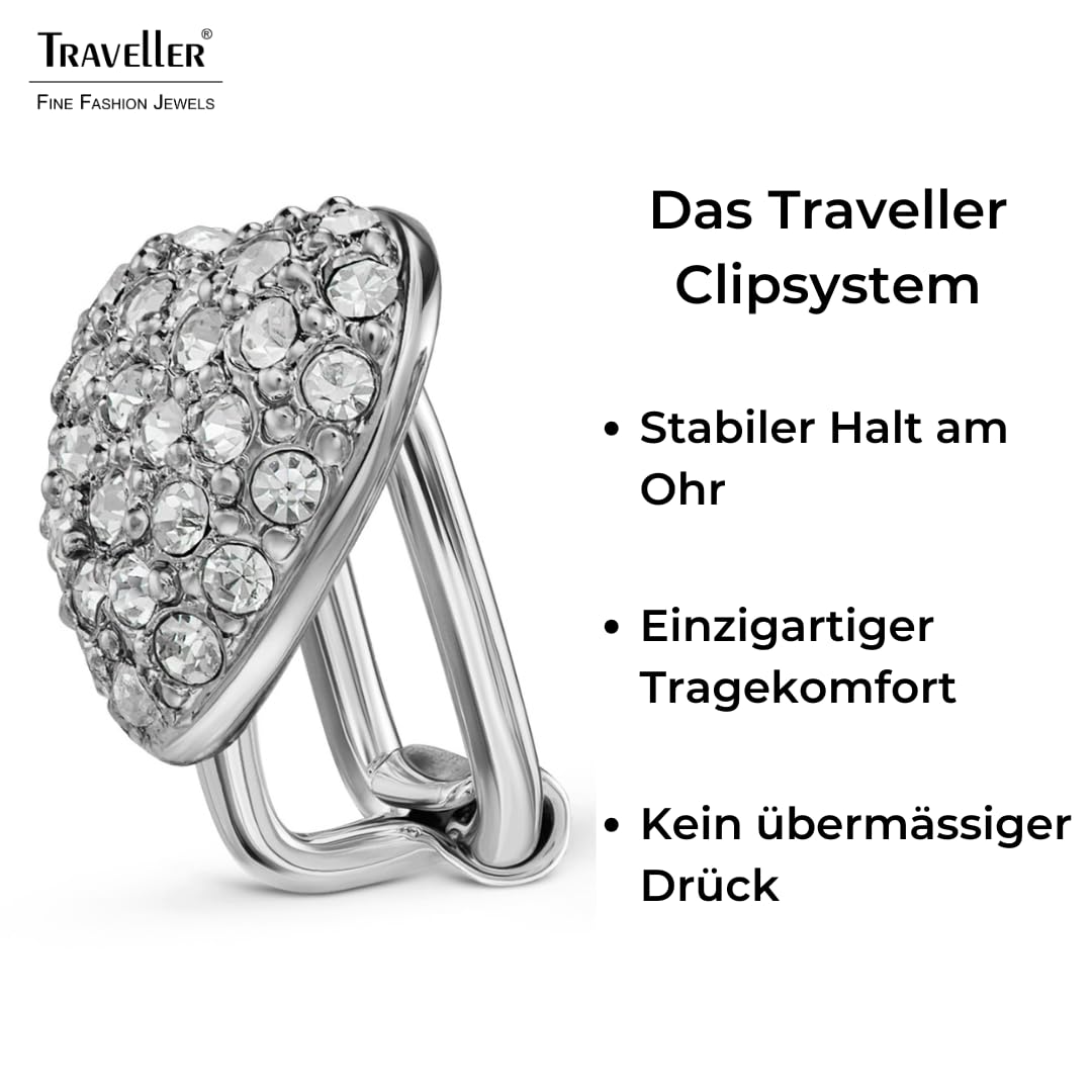 Traveller Ohrclip - Damen - Silberfarben - Herz - Kristalle - 11 x 10 mm - Platiniert - 157797