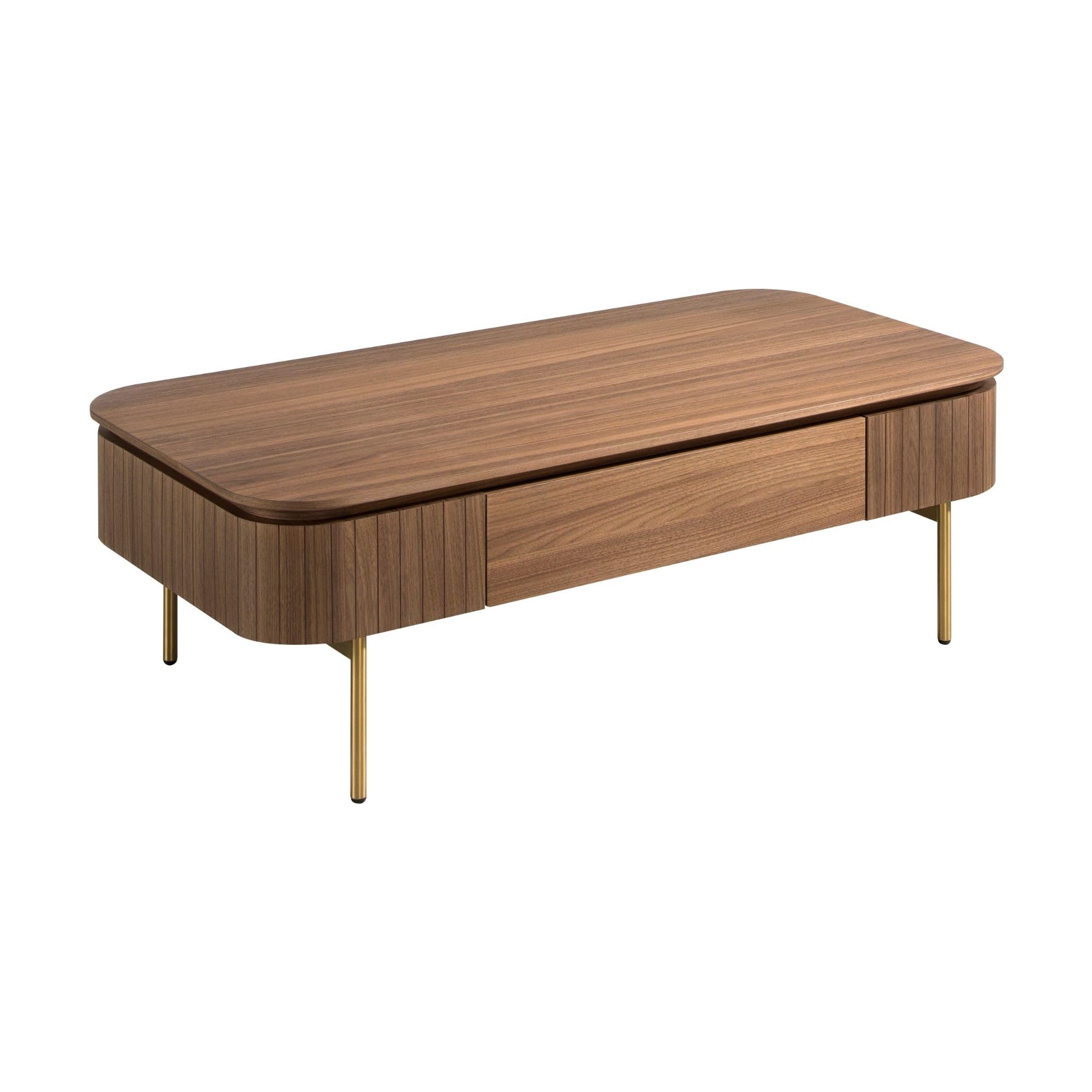 Ángel Cerdá - Tavolino Rettangolare in Noce e Acciaio Dorato con Cassetto Centrale - Tavolino Moderno ed Elegante - Originale e Versatile - Materiali Resistenti - 120 x 60 x 37 cm