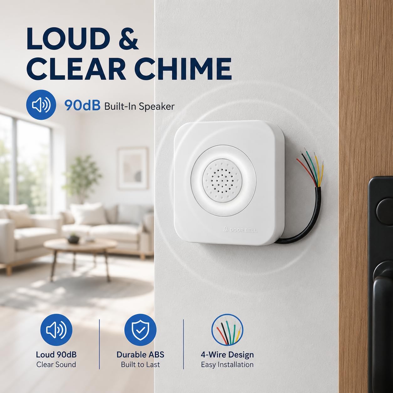12V 4-Wire Access Doorbell Chime, Modern Wired Doorbell Chime Box Kit | Wired 12V doorbell features a wire mechanical chime; no battery needed, great for home access control and wired door bell.