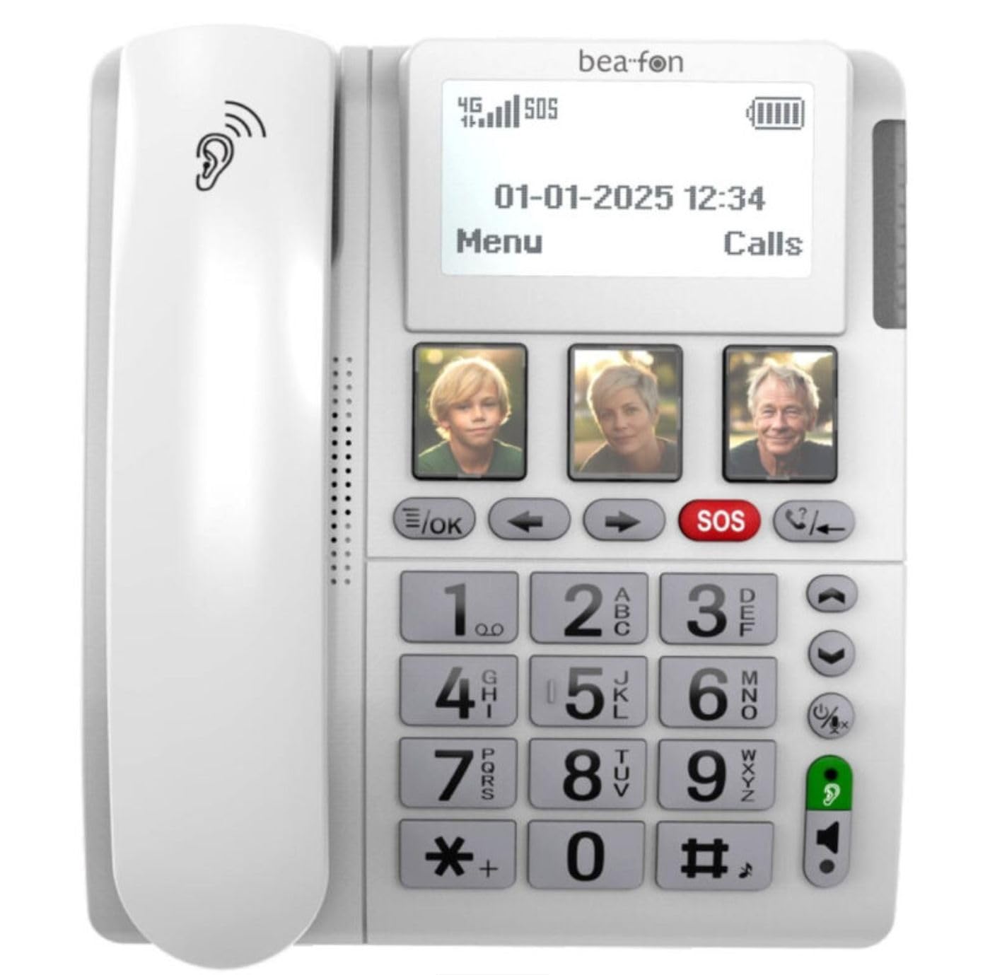Telefono Fisso Sim GSM 4G da Tavolo x Anziani Bracciale SOS Pulsante Emergenza Telesoccorso, Volume Suoneria Extra Forte, Vivavoce, Tasti Grandi Parlanti, Display XXL, Compatibile Apparecchi Acustici
