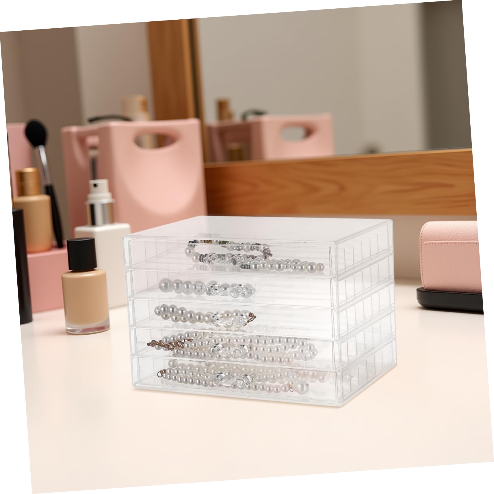 Scatola Porta Gioielli 5 Cassetti Trasparenti, Plastico | Organizzatore Compatto Scomparti Indipendenti, Design Trasparente, per Donne e Ragazze