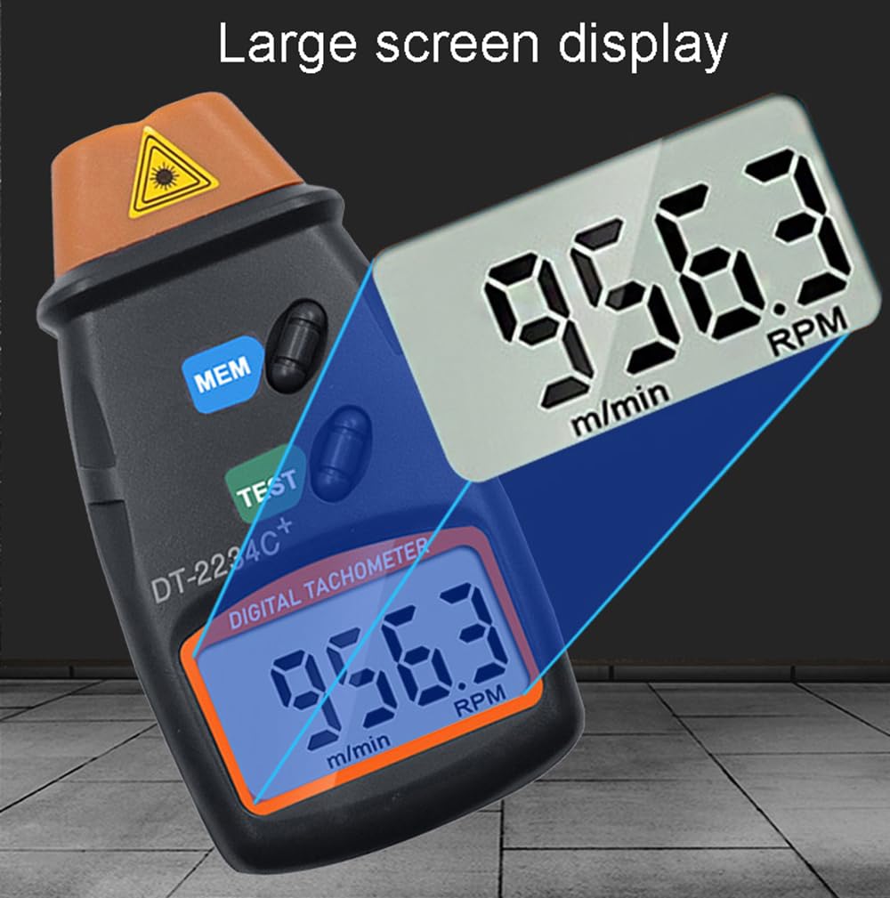 ThreeH Tachimetro digitale senza contatto LCD Foto Tachimetro portatile Tester RPM Misuratore di velocità del motore per ruote motore tornio elettrico ventilatore, batterie incluse