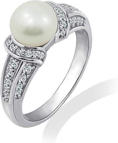 Tienda Collection Anillo de perlas cultivadas de ley chapado en platino