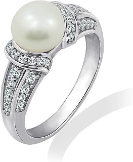 Platinum Plated Sterling Silver Infinite Elements Cubic Zirconia Freshwater Cultured Pearl Ring