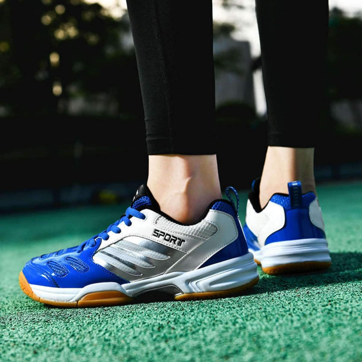 Dynamic Breathable Mesh Faux Leather Anti Slip Mens Indoor Court Shoes Badminton Tennis Pickleball Sneakers Gum Rubber Outsole Ankle Support