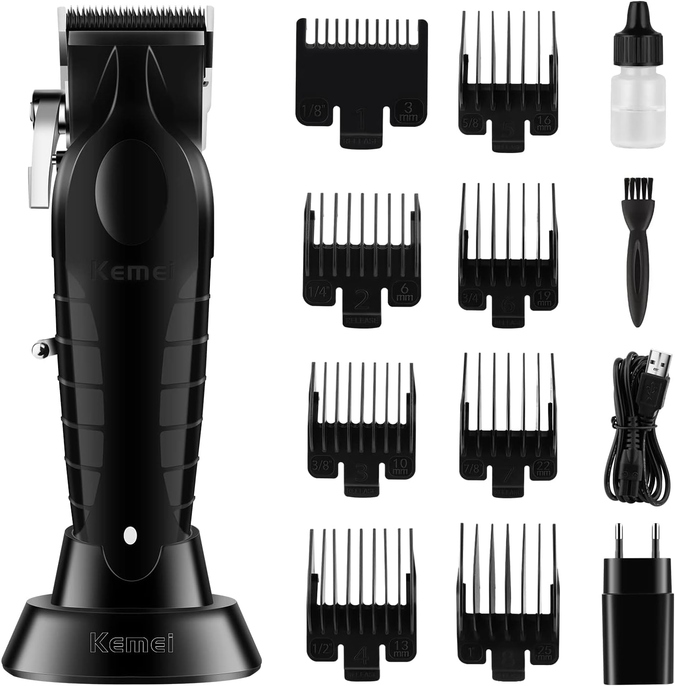 KEMEI Zwarte Tondeuse voor Mannen, Verstelbare Blade Draadloze Tondeuse Professionele Kapper Clippers, USB Oplaadbare Draadloze Kapsel Clippers km-2296