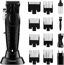KEMEI Aparador de cabelo preto para homens, lâmina ajustável, sem fio, barbeiro profissional, cortador de cabelo sem fio recarregável por USB km-2296