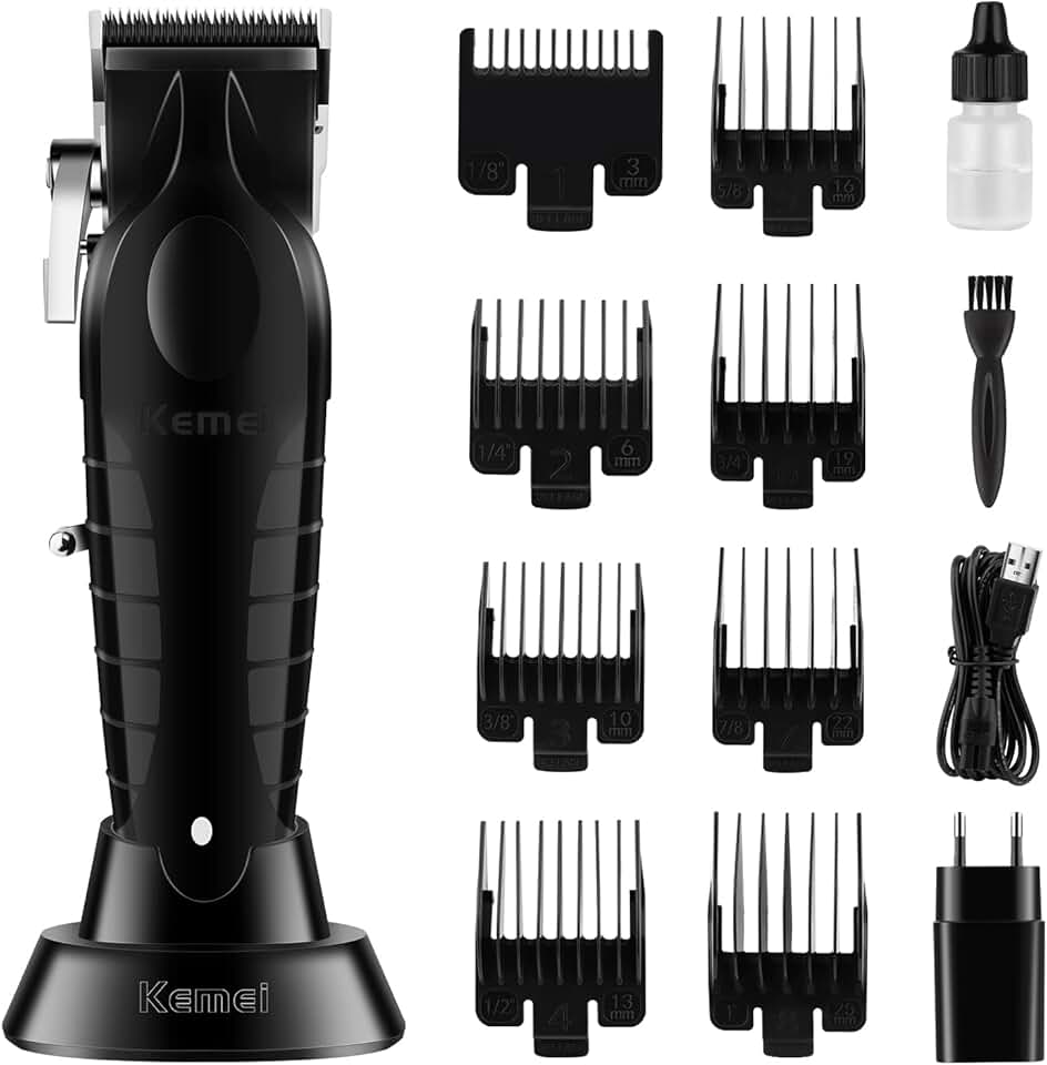 KEMEI Aparador de cabelo preto para homens, lâmina ajustável, sem fio, barbeiro profissional, cortador de cabelo sem fio recarregável por USB km-2296
