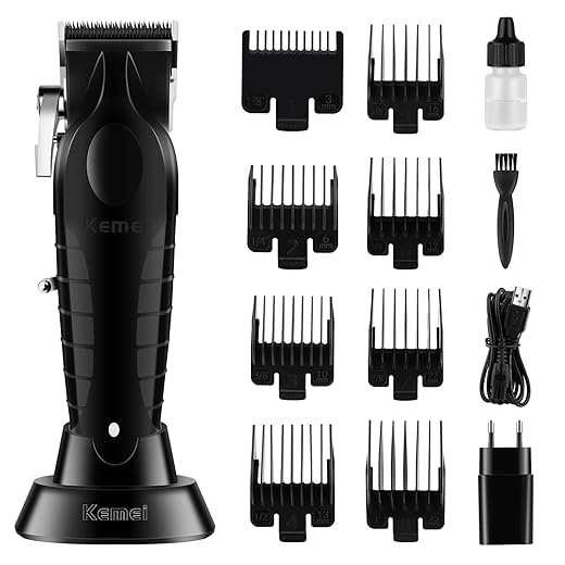 KEMEI Aparador de cabelo preto para homens, lâmina ajustável, sem fio, barbeiro profissional, cortador de cabelo sem fio recarregável por USB km-2296
