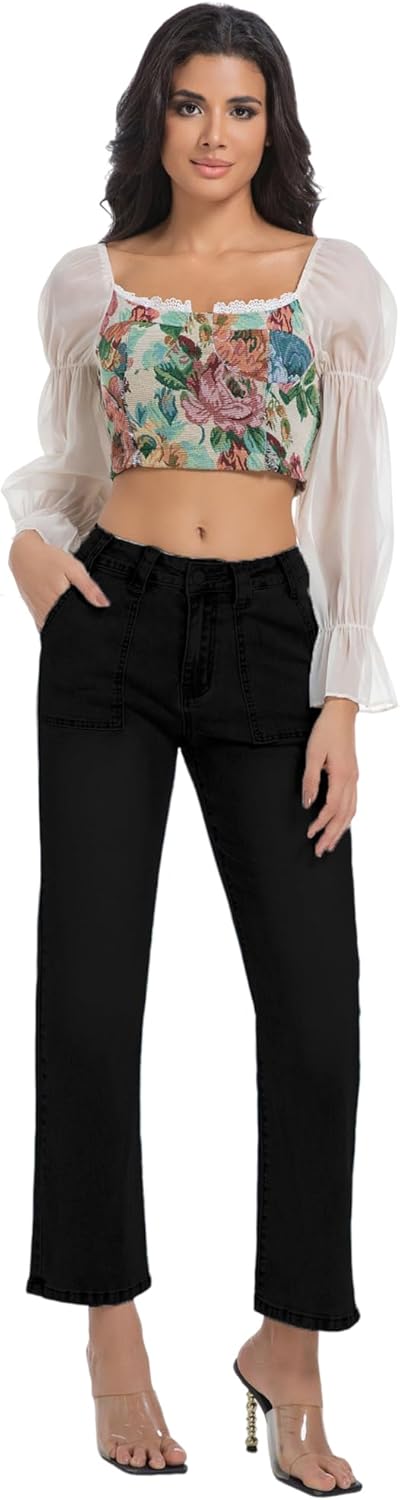 Women's Straight Leg Petite Jeans High Waisted Stretchy Cropped Denim Ankle Pants - Image 8