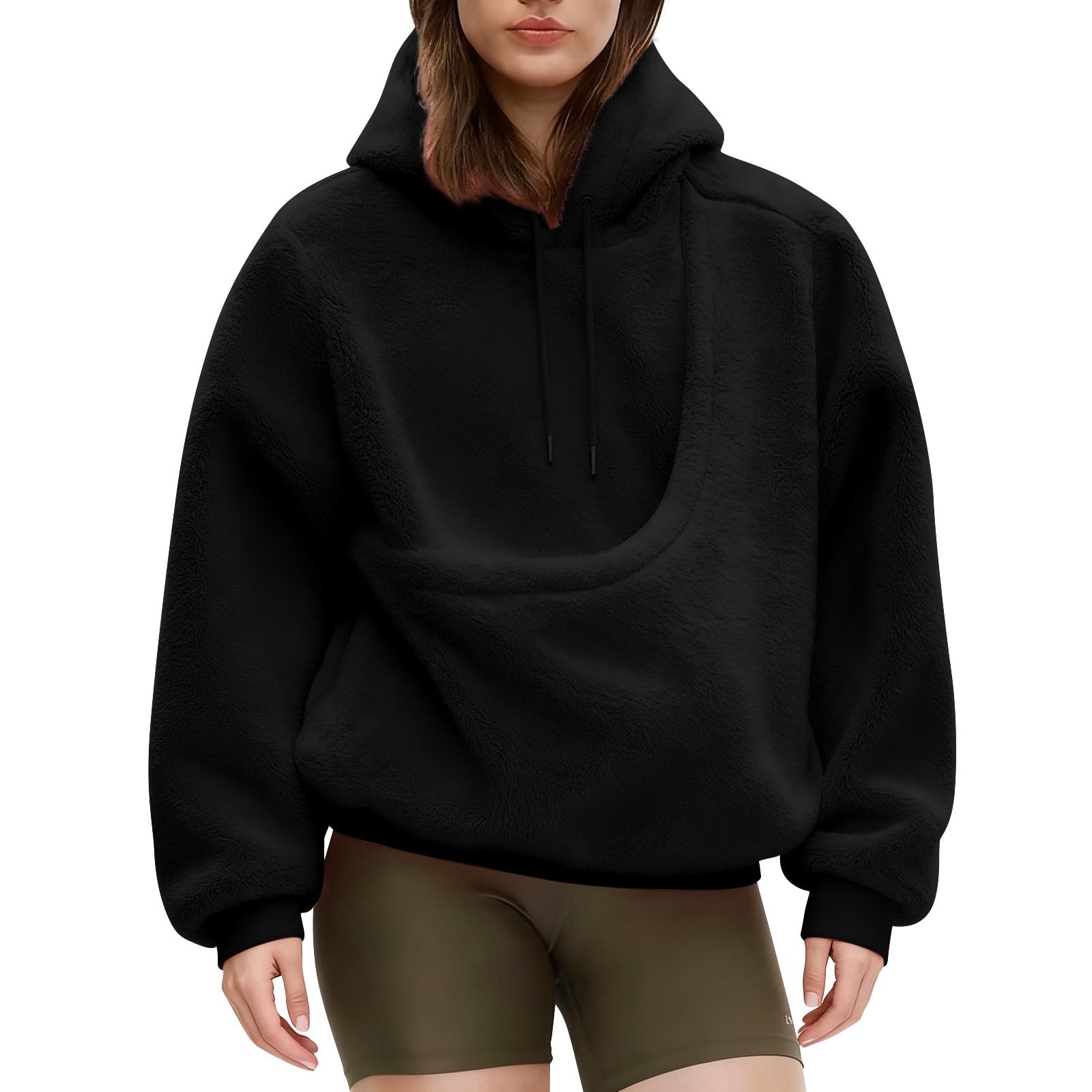 Generico Felpe Donna con Cappuccio Fleece Tinta Unita Manica Lunga Casual | Sweatshirt Con Tasche E Coulisse Hoodie Morbida E Confortevole Pullover Top Da Primavera Autunno Tempo Libero Quotidiano