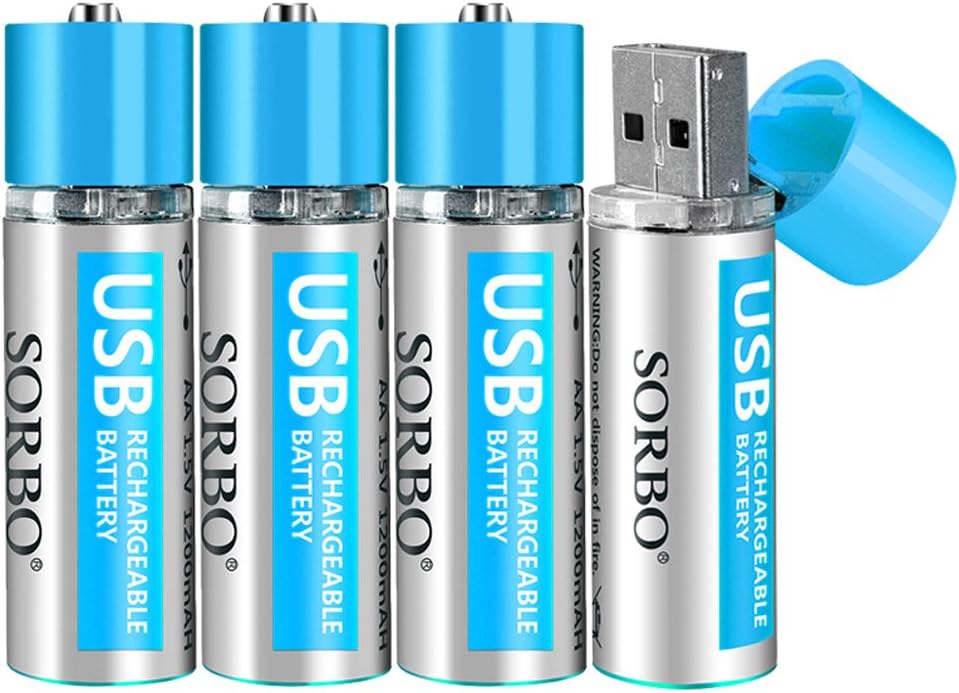 USB Rechargeable AA Batteries - Lithium Batteries Cell (Built-in Charging Circuit) - 1.5V / 1200mAh (4-Pack) Double A Li-ion Battery
