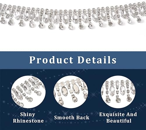 Miniatura 4 de Cadenas de aleación de diamantes de imitación de 1 yarda, cadenas de borla con cierre de cristal de zafiro, cuentas de cadena de strass con tarjeta