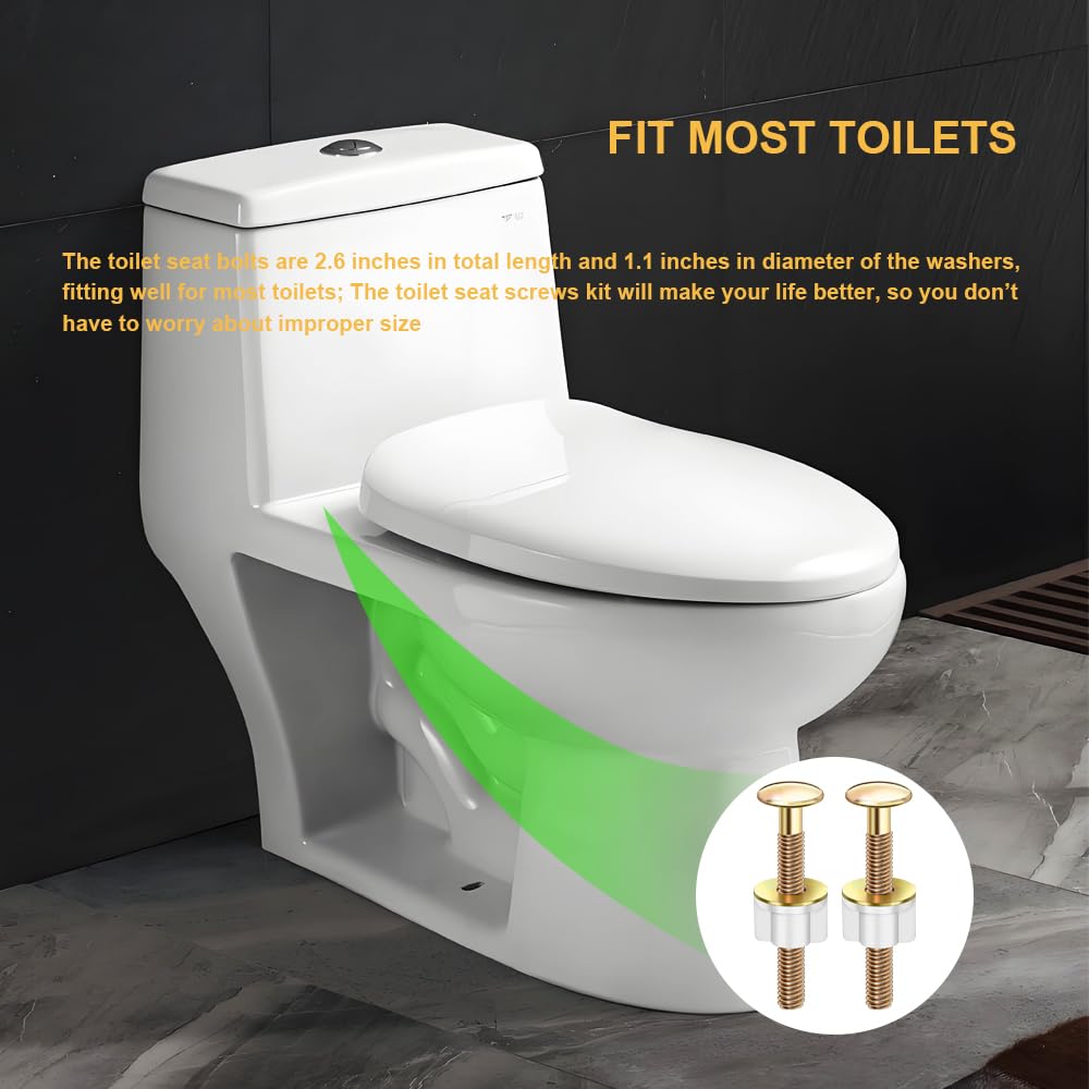 Toilet Seat Screws Bolts Universal Toilet Seat Hinge Bolts and Nuts Replacement for Top Mount Toilet Seat Hinges (2)