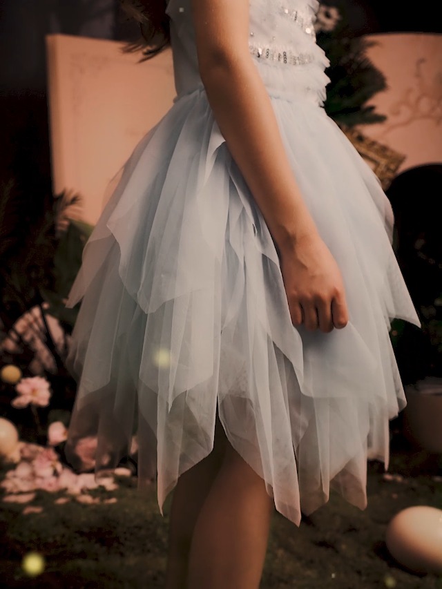 トリートTreat Girl's tulle frill jersey(gray Treat Girl's