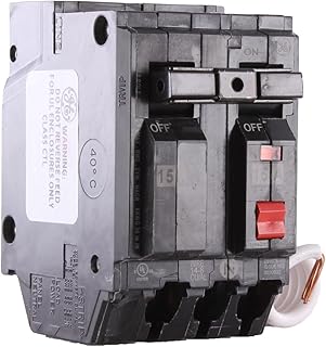 GE Q-Line Self Test Ground Fault Circuit Breaker, 120/240 VAC, 15 A, 10 kA, 2 Poles, Non-Interchangeable Trip