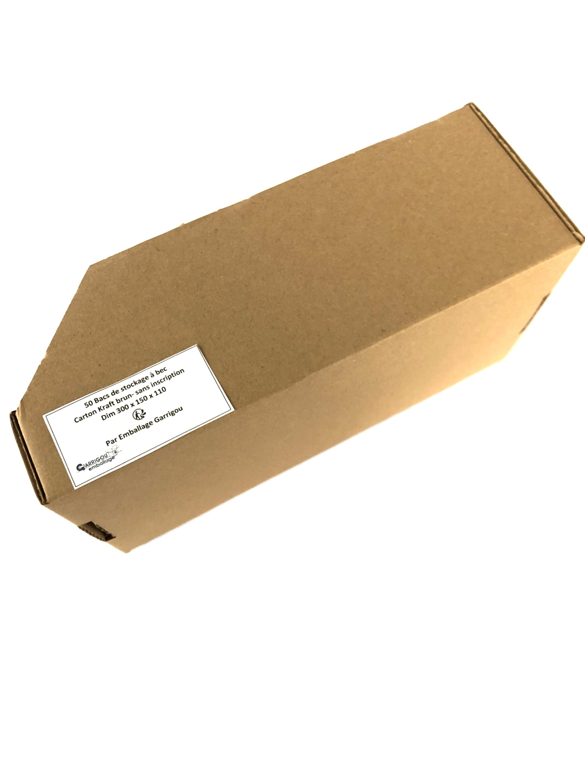 Pack de 50 bacs, bec de stockage en carton brun, 300x150x110 mm