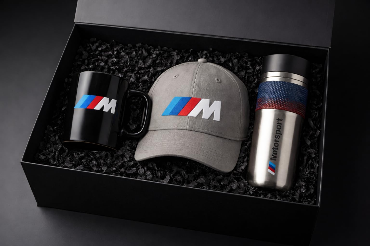 BMW Exklusive 3-Teiliges Geschenkset Geschenkbox Herren Mütze I Tasse I Thermobecher I Cap I M Perfomance I Motorsport I Geburtstag Weihnachten I Vatertag I Geschenk-Set