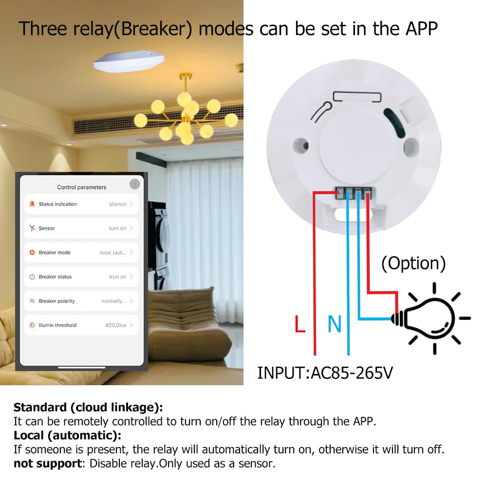 Sensor de presencia, WenzhiIoT Sensor de movimiento inteligente Zigbee 5.8GHz Radar MmWave Sensor de presencia Movimiento Cuerpo Detección de Movimiento para Iluminación 110/220V Interruptor