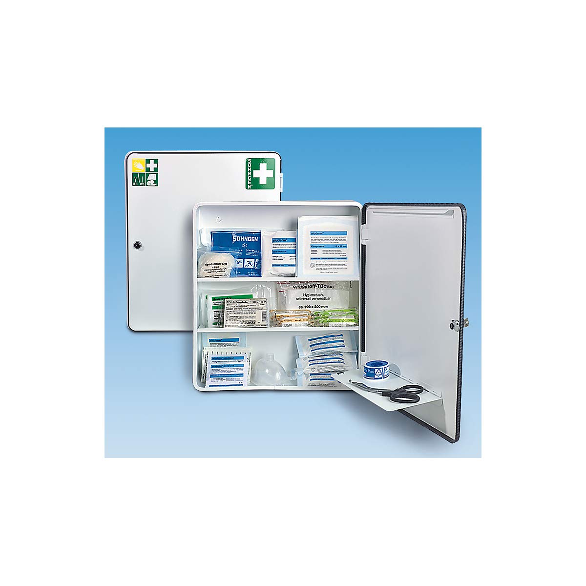 Bonn Paris 0502006 - Botiquín de primeros auxilios (sin contenido, armario con cerradura de seguridad, 1 puerta, chapa de acero) | Sin contenido, blanco, profundidad 112 mm, H