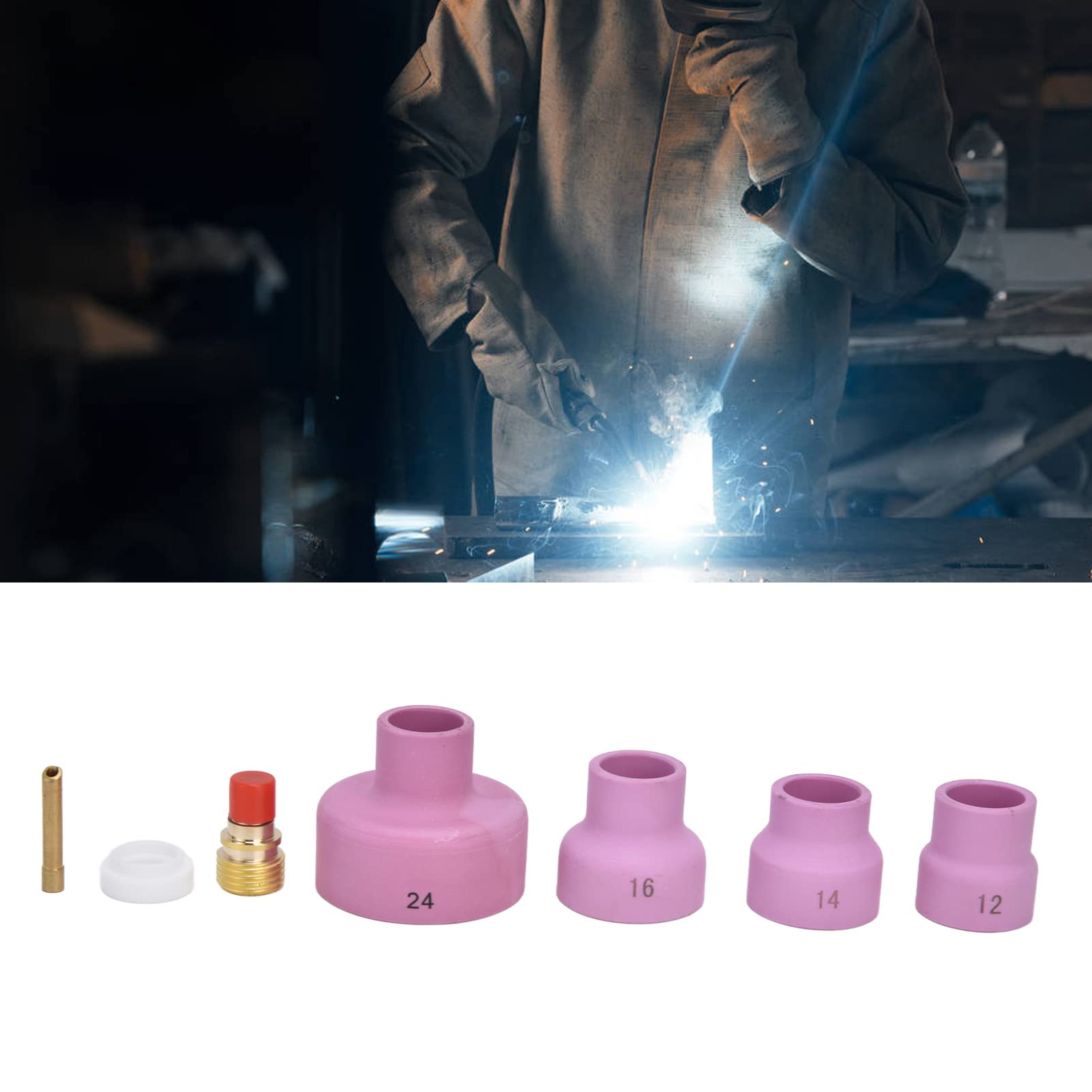Naroote TIG Saldatura Torcia a Gas Accessori Kit, 7Pcs TIG Gas Lens Cups, 2.4mm Orifice Welding Torch Set Sostituto con Copertura Frontale in PTFE per di Argon per WP 9 20 25