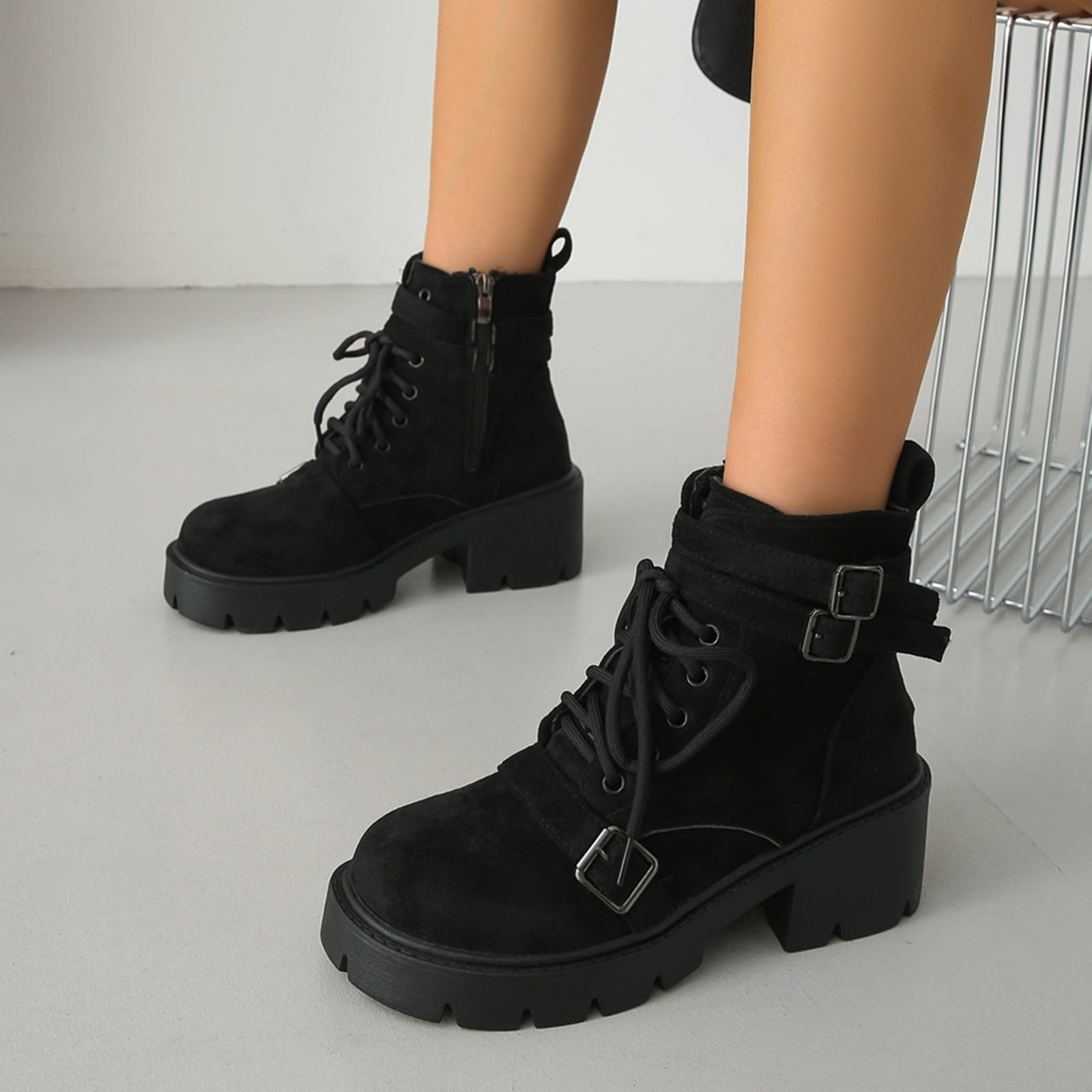 Genérico Botines Mujer Vestir Cordones Plataforma Botas Puntera Redonda Elegantes Zapatos Suaves y Cómodos Caminar Bota Casuales Antideslizantes Botin para Otoño Invierno Trabajo Paseo y Uso Diario
