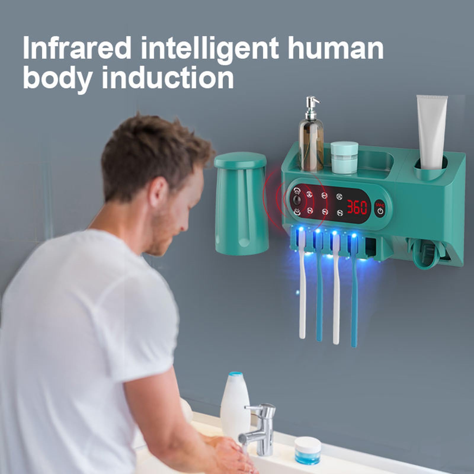 Estante para desinfección de cepillos de dientes Estante para cepillos de dientes montado en la pared Esterilización inteligente Estante para cepillos de dientes