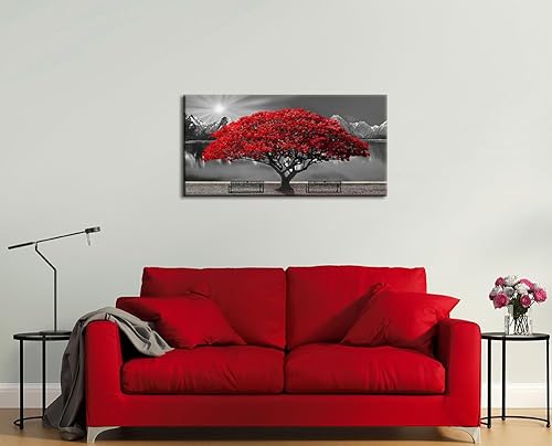 Miniatura 2 de Black and White Red Tree Wall Art Canvas Print Picture Large Red Tree Landscape Modern Artwork for Living Room Bedroom Office Home Wall Decor With