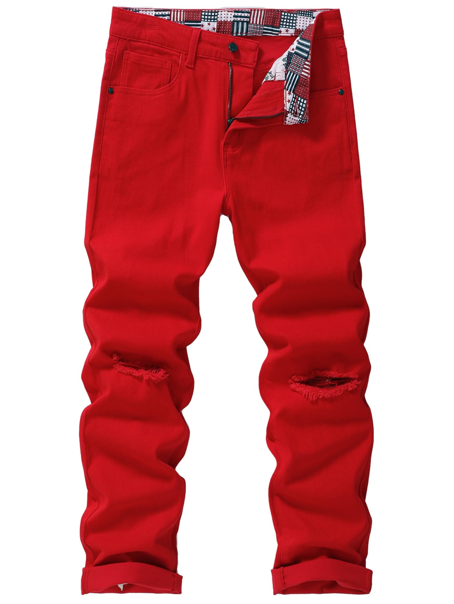 Men's Knee Ripped Slim-Fit Skinny Stretch Cotton Taper Fit Jeans Pants