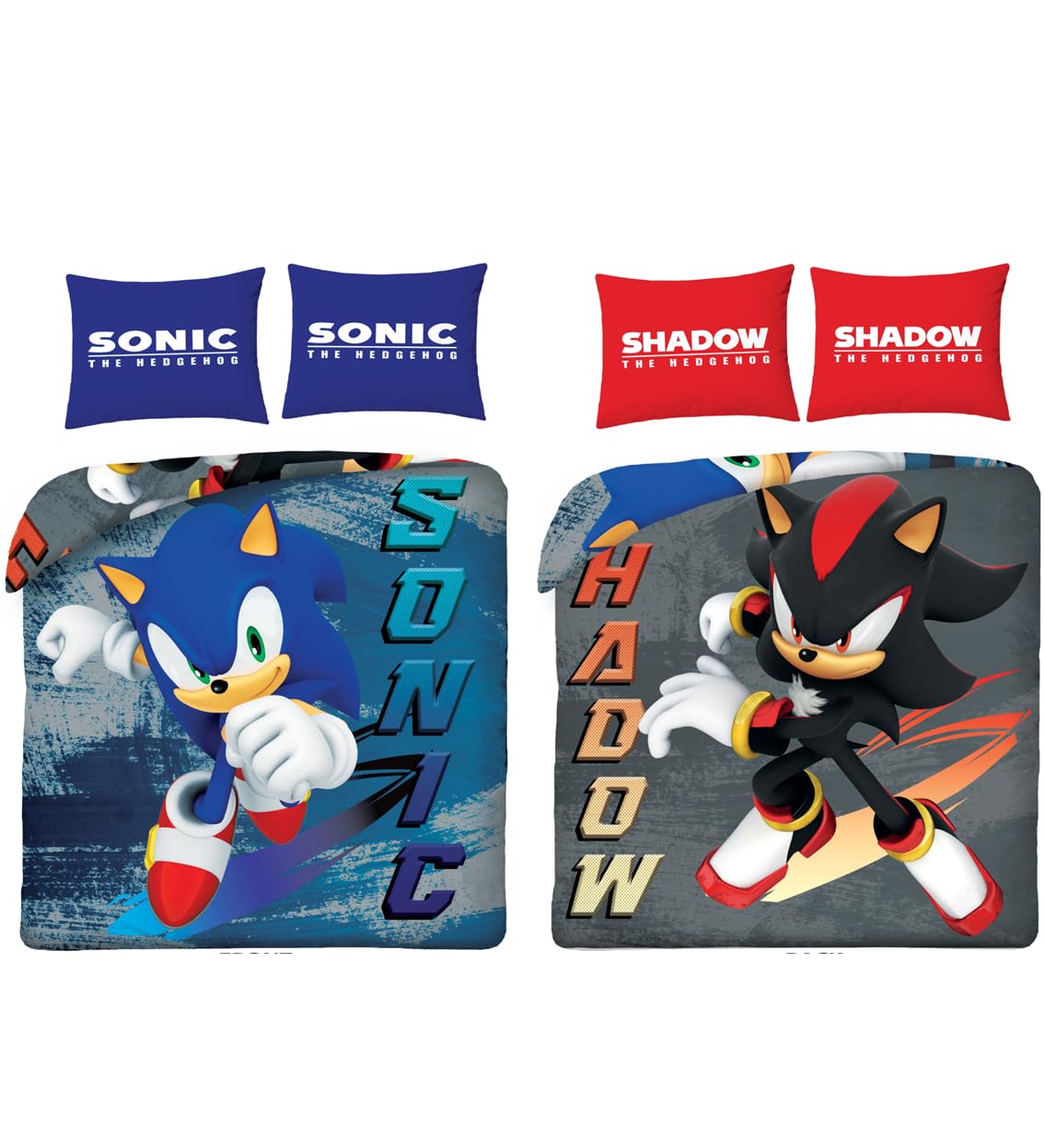 Halantex Boys Blue Red, Black Sonic The Hedgehog Double Duvet Cover Set – Reversible Super Soft Microfibre Bedding For Kids | Sonic & Shadow Design | Official Gaming Bedroom Decor (Double)