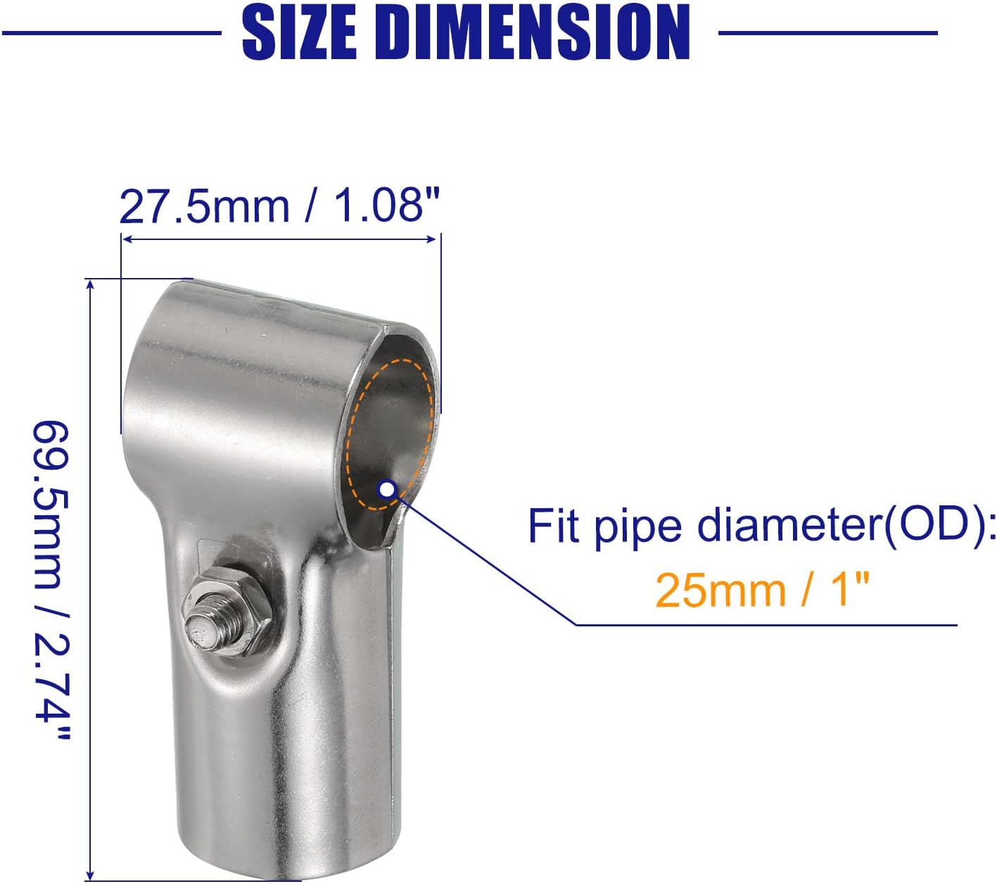 uxcell T Pipe Clamp Connector 2pcs Structural Pipe Connector Chain Link Fence Clamp Stainless Steel Corner Fitting End Rails Clamp, Fit OD 1 Inch(25mm)
