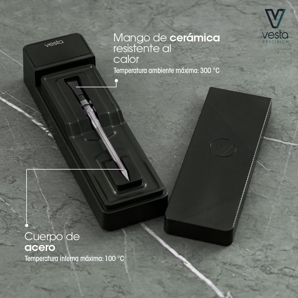 Vesta Precision Vestemp BP20 Termómetro de Carne Inalámbrico para Barbacoa | Sonda de Cocción Inteligente con Bluetooth y Wi-Fi, Pantalla LED, Apto para Lavavajillas, Batería de 72h, Triple Sensor
