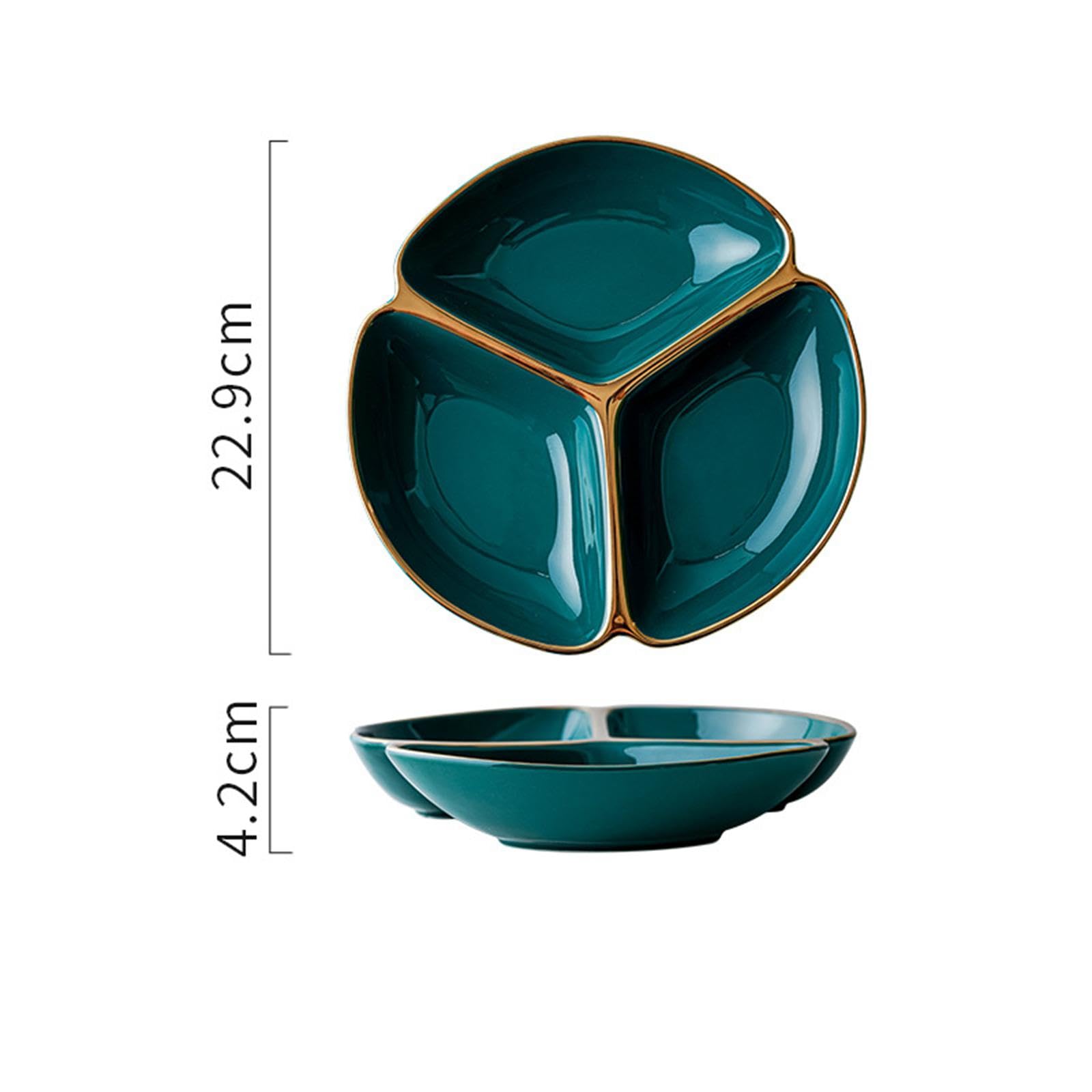 Assiette Compartimentée Plateau Divisé Assiette Trois Compartiments Plat Céramique Compartiment Plat Portion Alimentaire Contrôle des Portions Adaptée, Vert