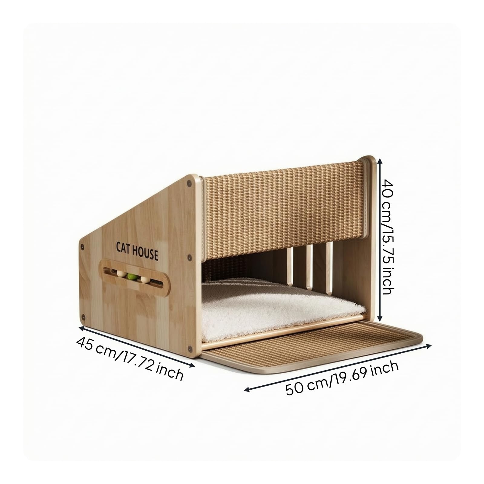 Tiragraffi in Legno Cuccia Traspirante per Gattini, Cuccia Per Gatti Chiusa Con Tetto Inclinato In Sisal
