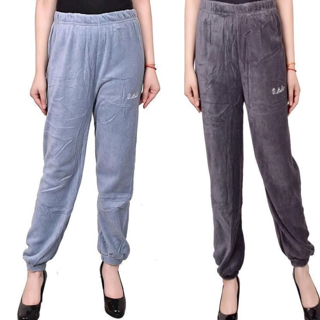 ukal Pack of 2 Women's Winter Woolen Soft & Warm Fleec LowerTrack Pants Pyjama Multicolour-picture-50