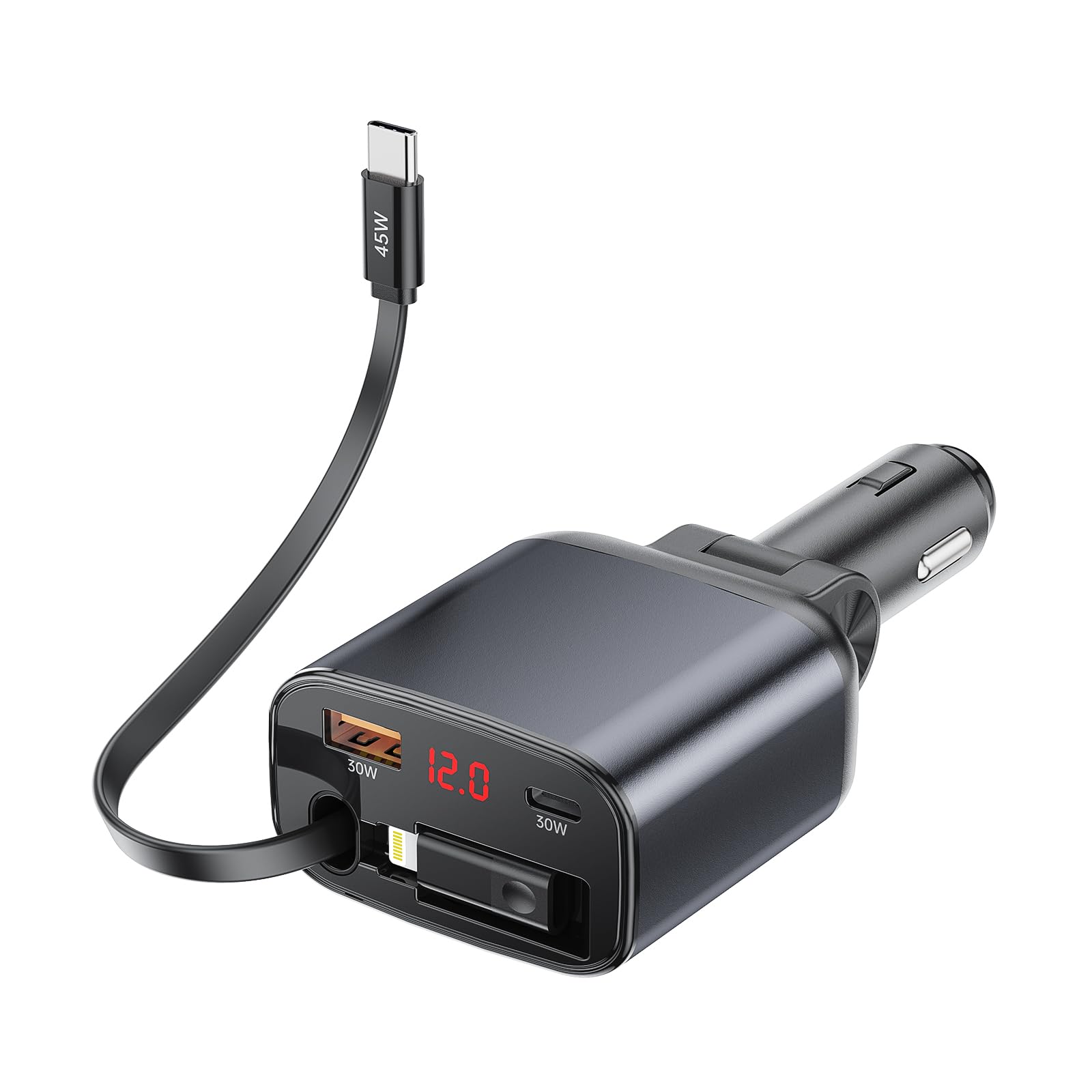 Retractable Car Charger, 105W Car Phone Charger, 45W Type-C Car Fast Charging Cable 30W USB C Car Charger Adapter Compatible with iPhone 15 Pro/Pro