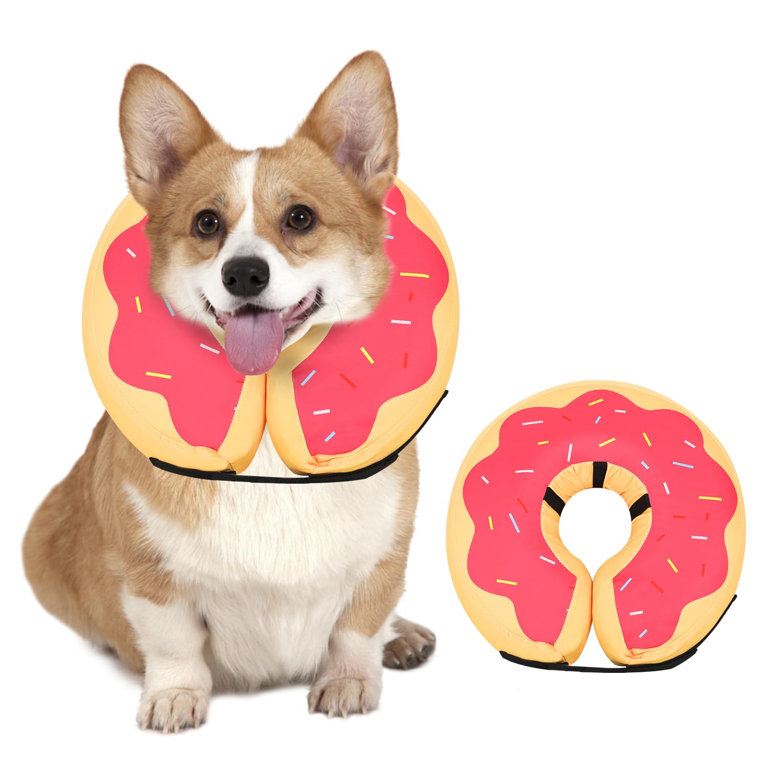 MIDOG Inflatable Dog Cone, Soft Donut Recovery Collar, Grapefruit, Small