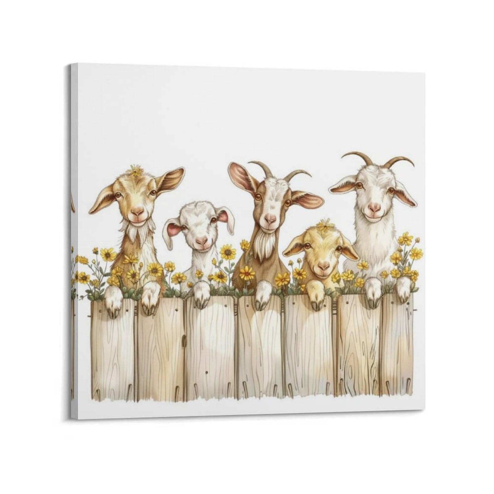 Poster chèvre décoration murale toile animaux de la ferme 50x50 cm avec cadre