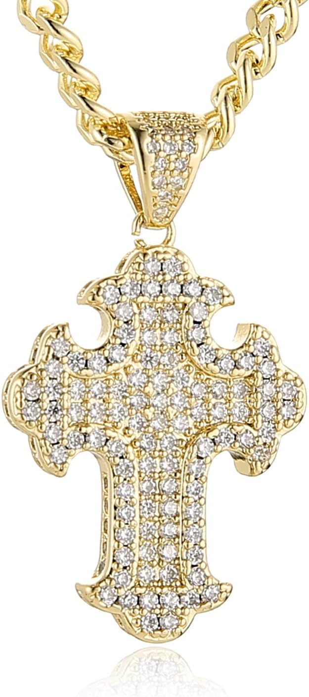 HZMAN 14K Gold Plated Necklace for Women Small Dainty Cubic Zirconia Cross Necklace Pendant Christian Faith Amulet Jewelry Gift
