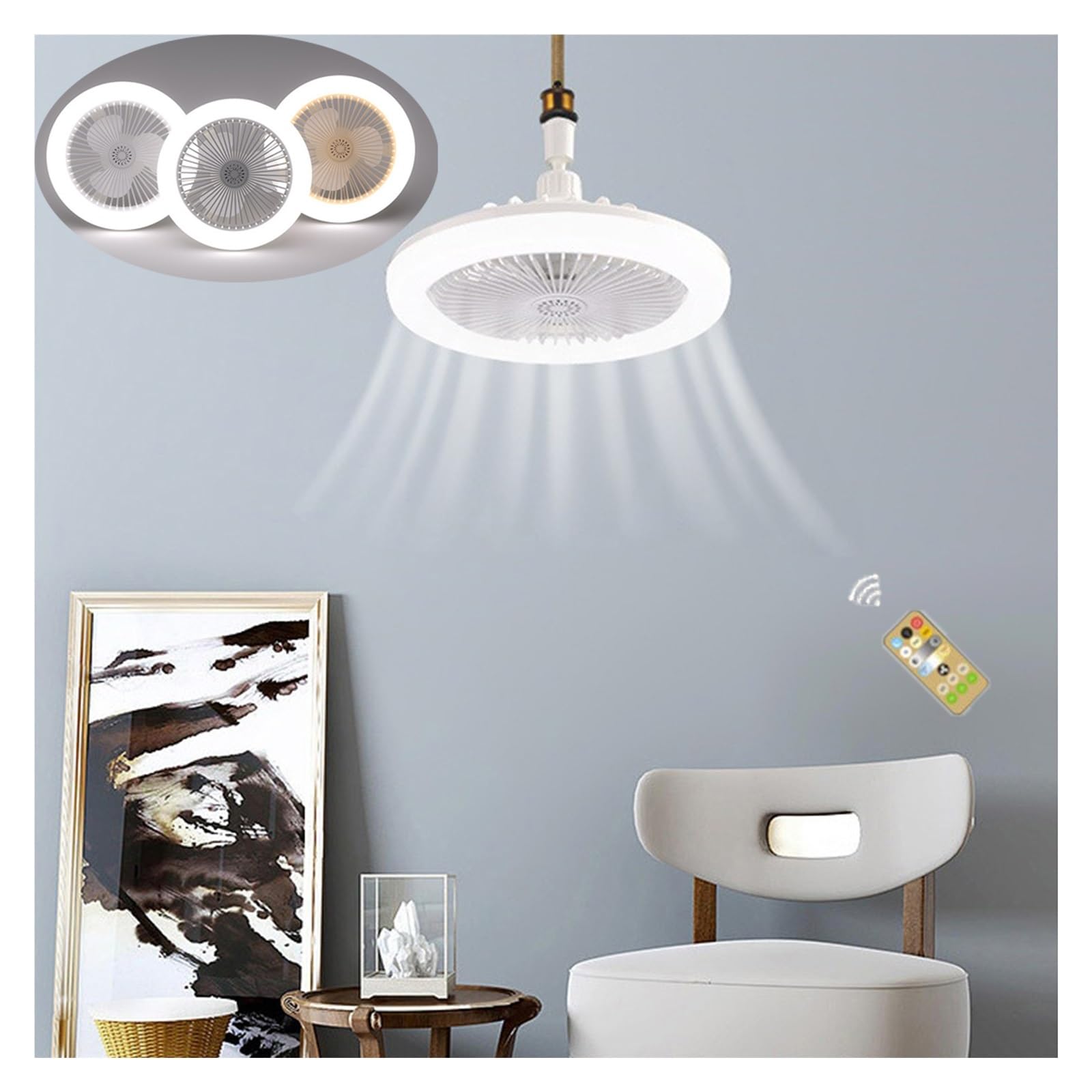 Wentylator sufitowy z lampą E27 lekki pilot aromaterapia wentylator lampa sypialnia salon cichy chłodzący światło Ciche ChłOdzenie(White Remote control)