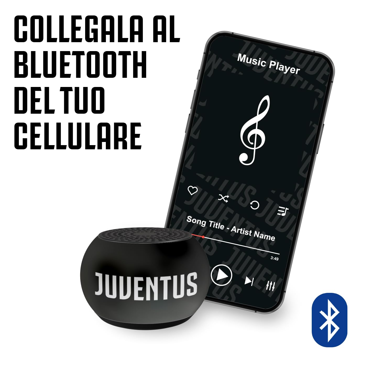 TECHMADE Juventus Football Cuffia microfono incluso |ON-EAR |con filo cavo aux | Bianco/Nero | con adattatore usb-c (+ SPEAKER)