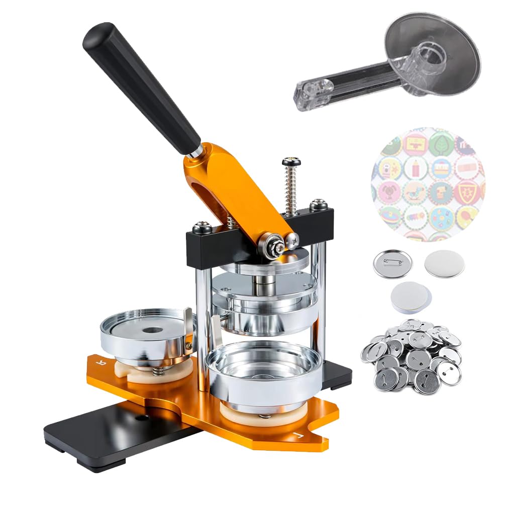 JKJZSALJ 25Mm Button Maker Machine,Round Badge Punch Press With Plastic Cutter,Fridge Magnet Button Badge Punch Press Kit,Badge Button Press With 100Pcs Button Parts,Diy Round