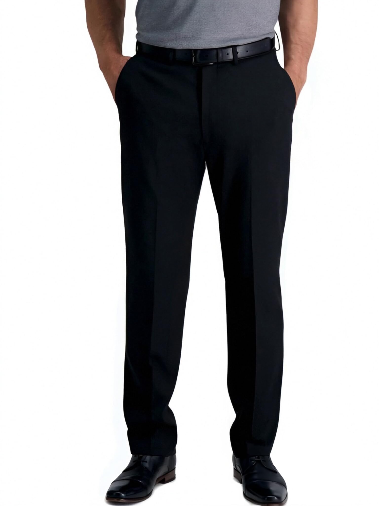 Mens Wrinkle-Free Classic Fit Stretch Dress Pants - 4-Way Stretch Drape-Finish No-Iron Office Pants for Formal Casual