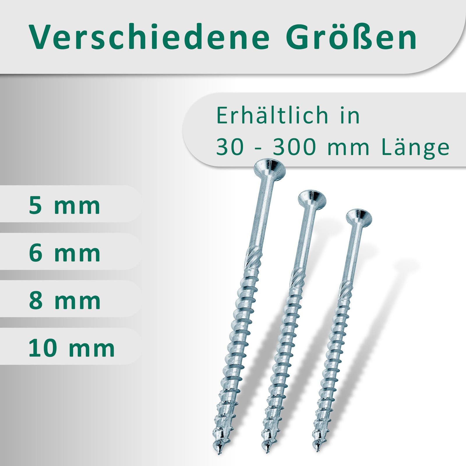 DSM – Tornillos para madera 8 x 300 mm – Tornillo de cabeza avellanada galvanizado, TX40 – Tornillos para paneles de partículas con rosca ondulada – con espiga de fricción, estrías fresadas y punta